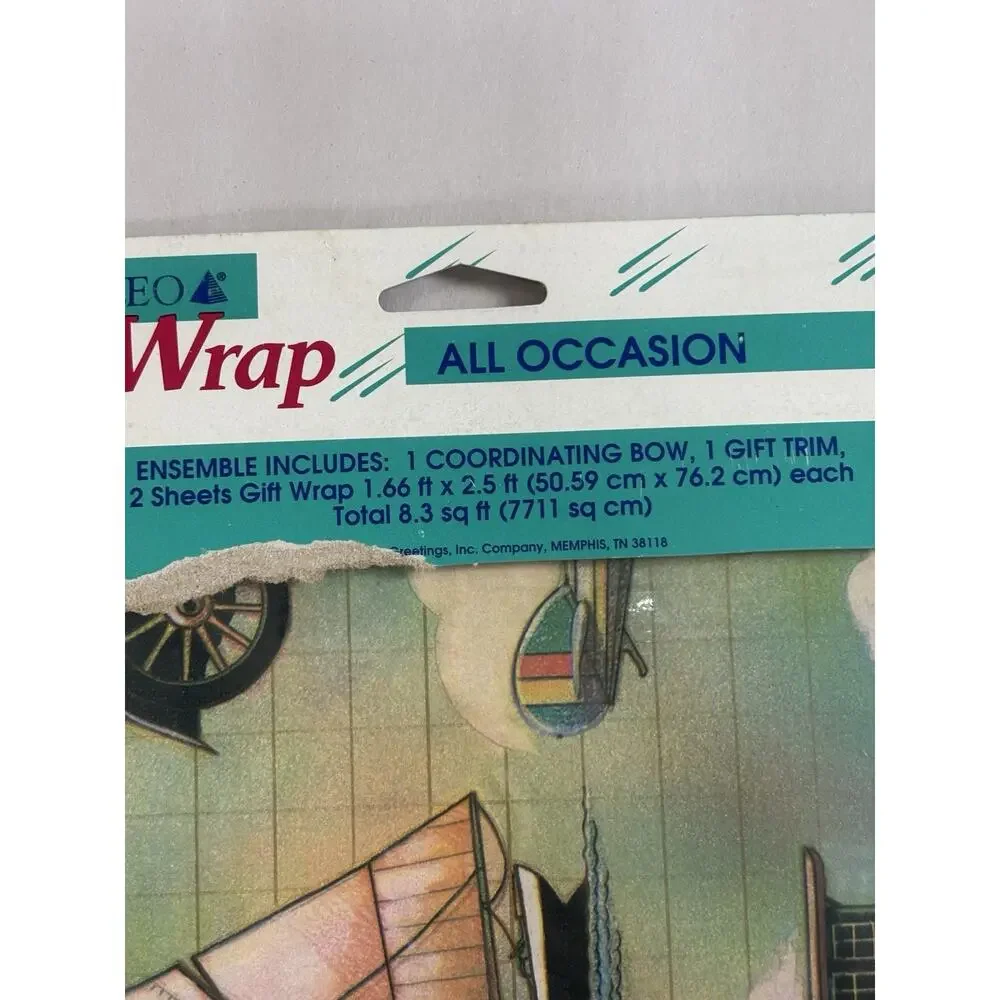 Vtg 90s Cleo Gift Wrap Lot of 2 Sealed Packages Trains Ships Planes Cars Travel